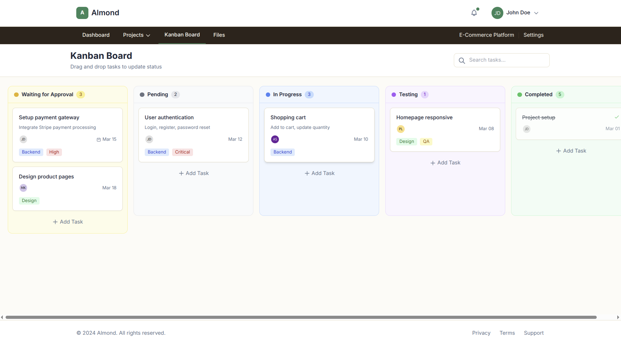 Project Almond - CodeIgniter4 Based Kanban